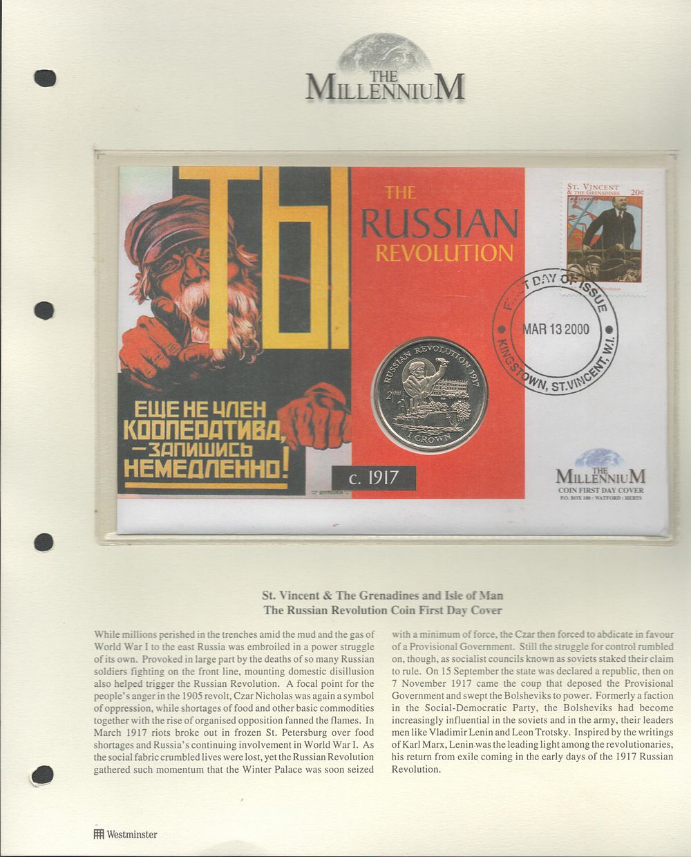 Lot 274: The Russian revolution coin FDC. Kingstown FDI postmark....