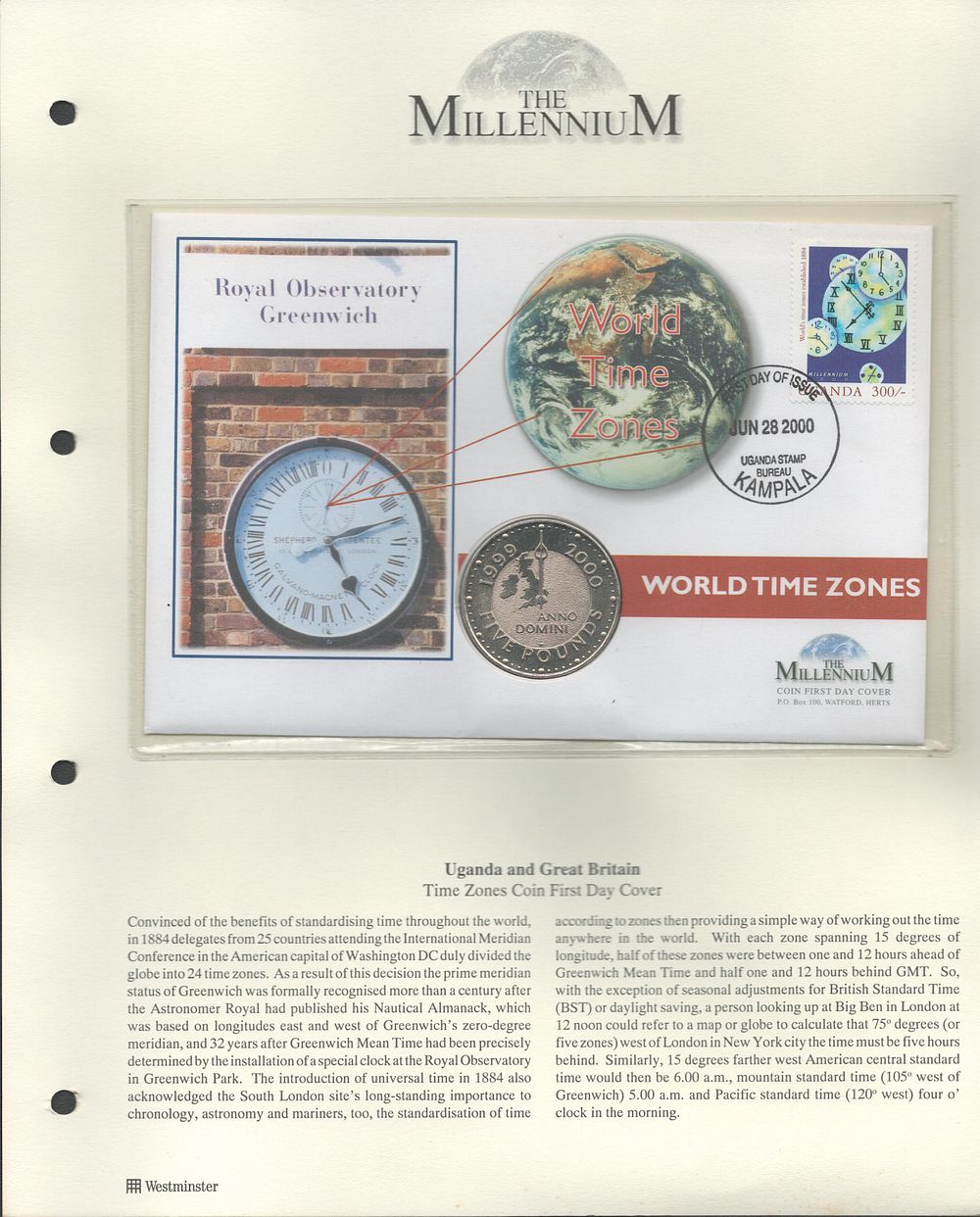 Lot 279: World Time Zones coin FDC. Kampala FDI postmark....