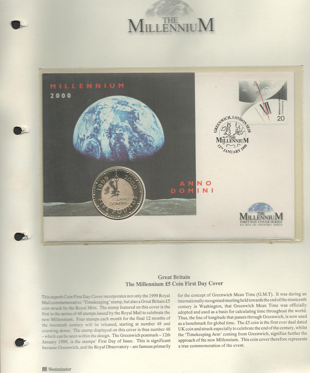 Lot 281: The millennium £5 coin FDC. Good condition. All...