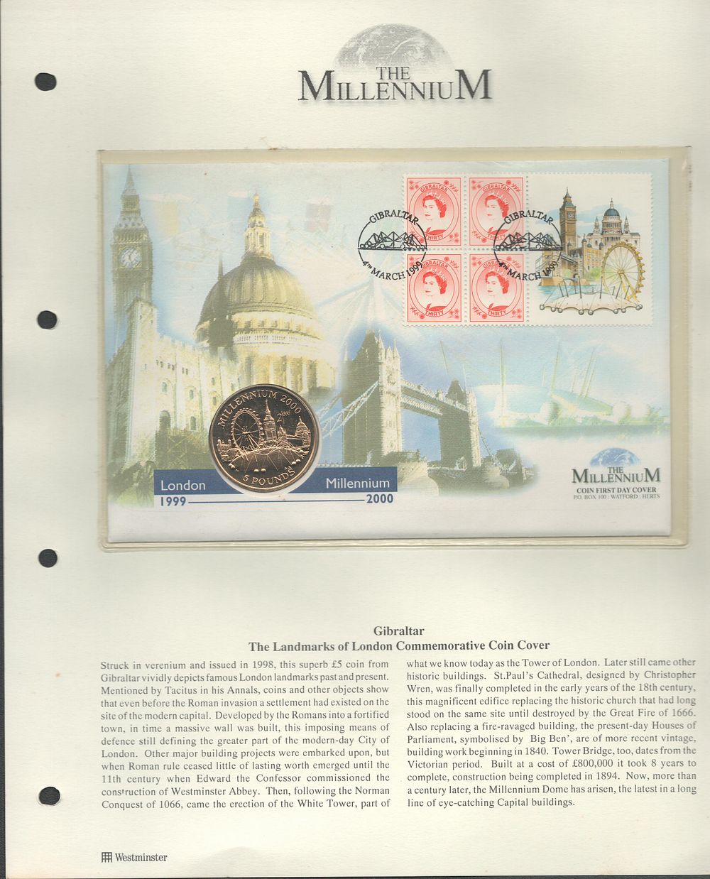 Lot 282: The landmarks of London commemorative coin cover. Gibraltar...