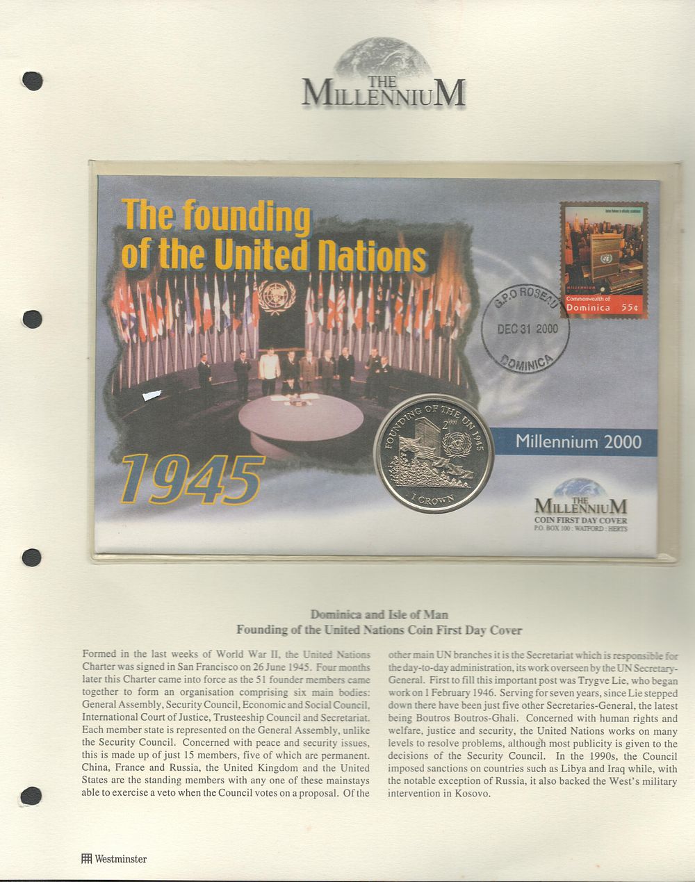 Lot 293: Founding of the United Nations coin FDC. Dominica...