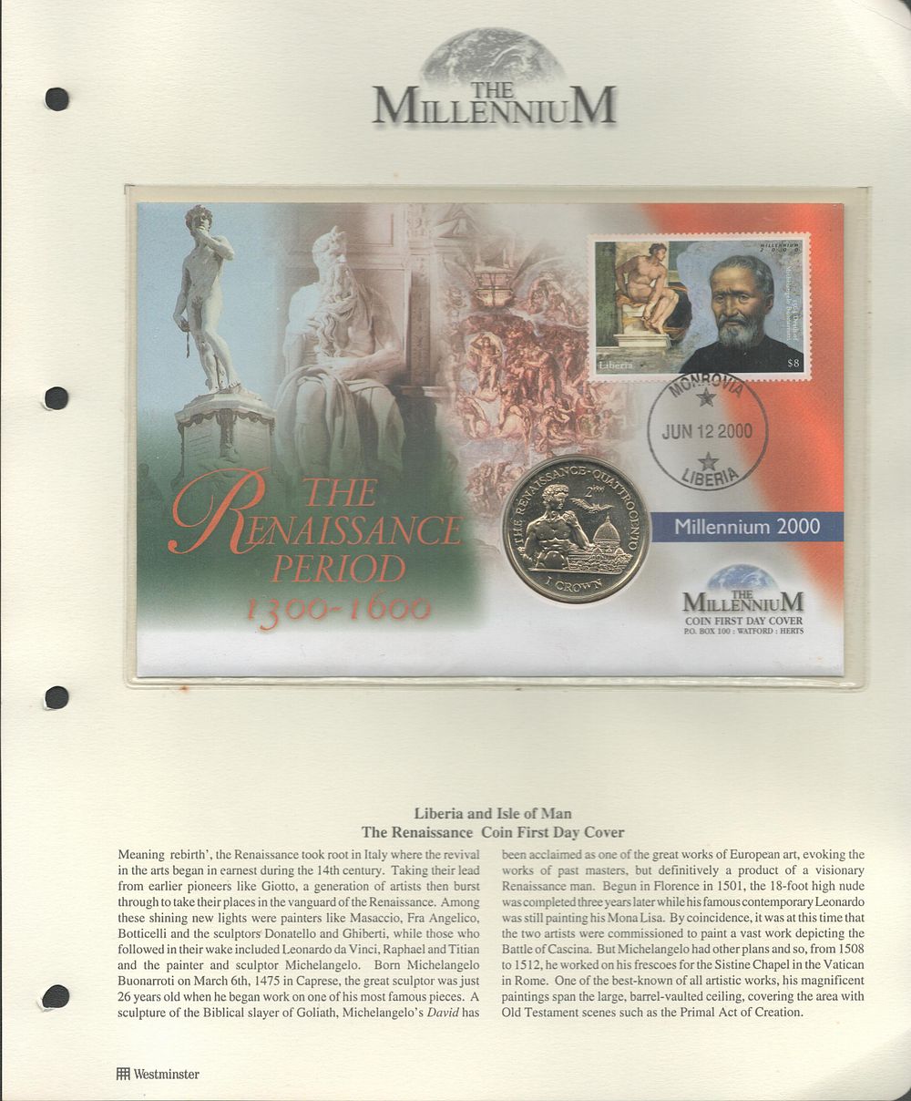 Lot 295: The Renaissance period coin FDC. Liberia postmark. Good...
