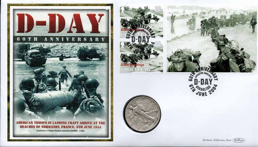 Lot 331: D-day 60th anniversary FDC with half dollar coin...
