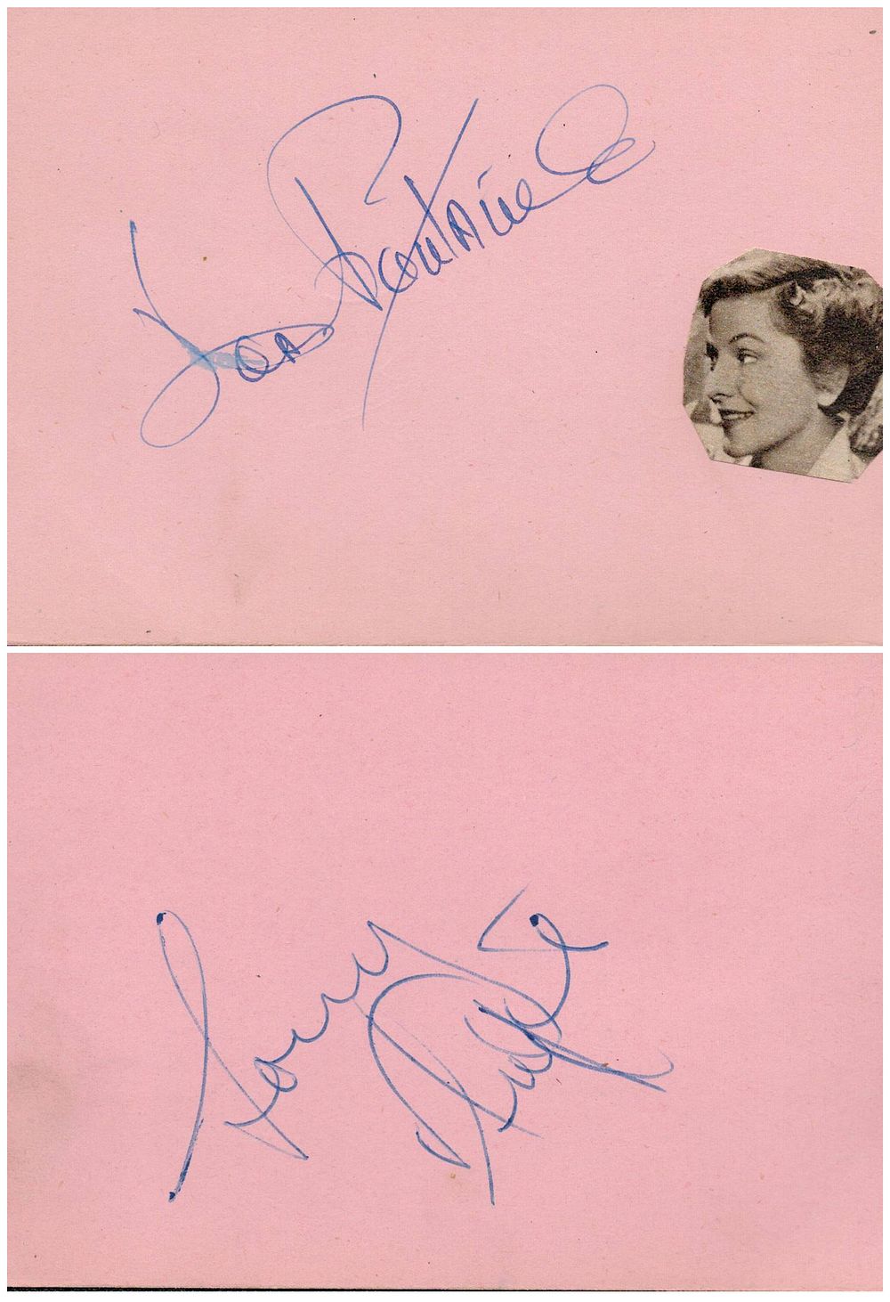 Lot 338: Sonny Tufts and Joan Fontaine signed album page....