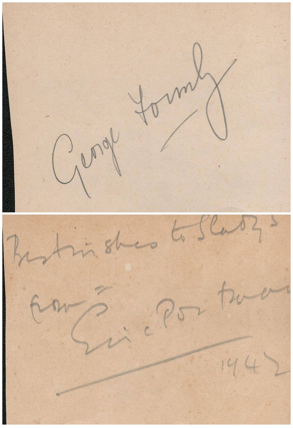 Lot 343: Eric Portman and George Formby signed album page....