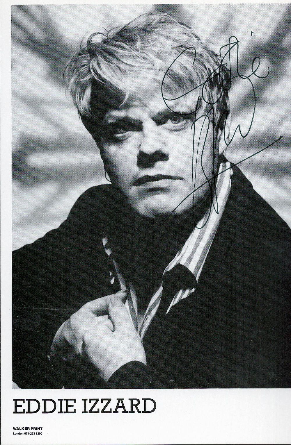 Lot 358: Eddie Izzard signed 6x4inch black and white photo....