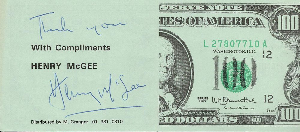 Lot 370: Henry Mcgee signature on $ bill piece. Good...