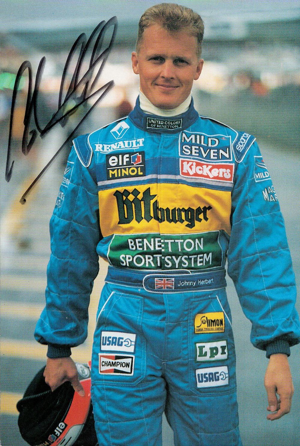 Lot 374: Johnny Herbert signed 6x4inch colour photo. Good condition....