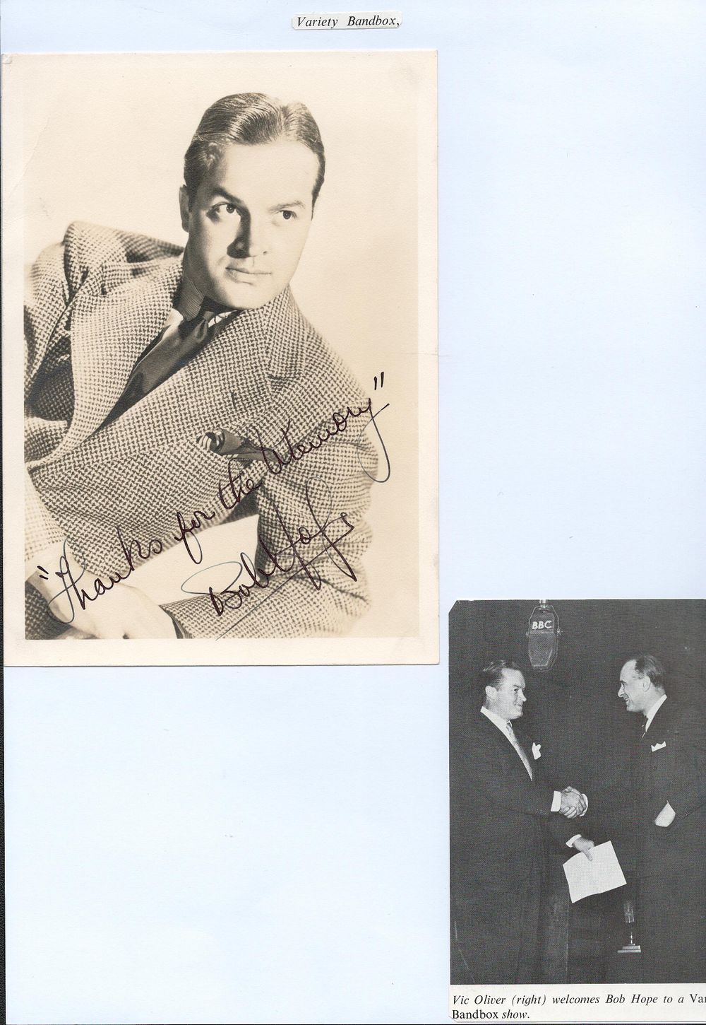 Lot 381: Bob Hope signed 8x6inch vintage photo. Good condition....