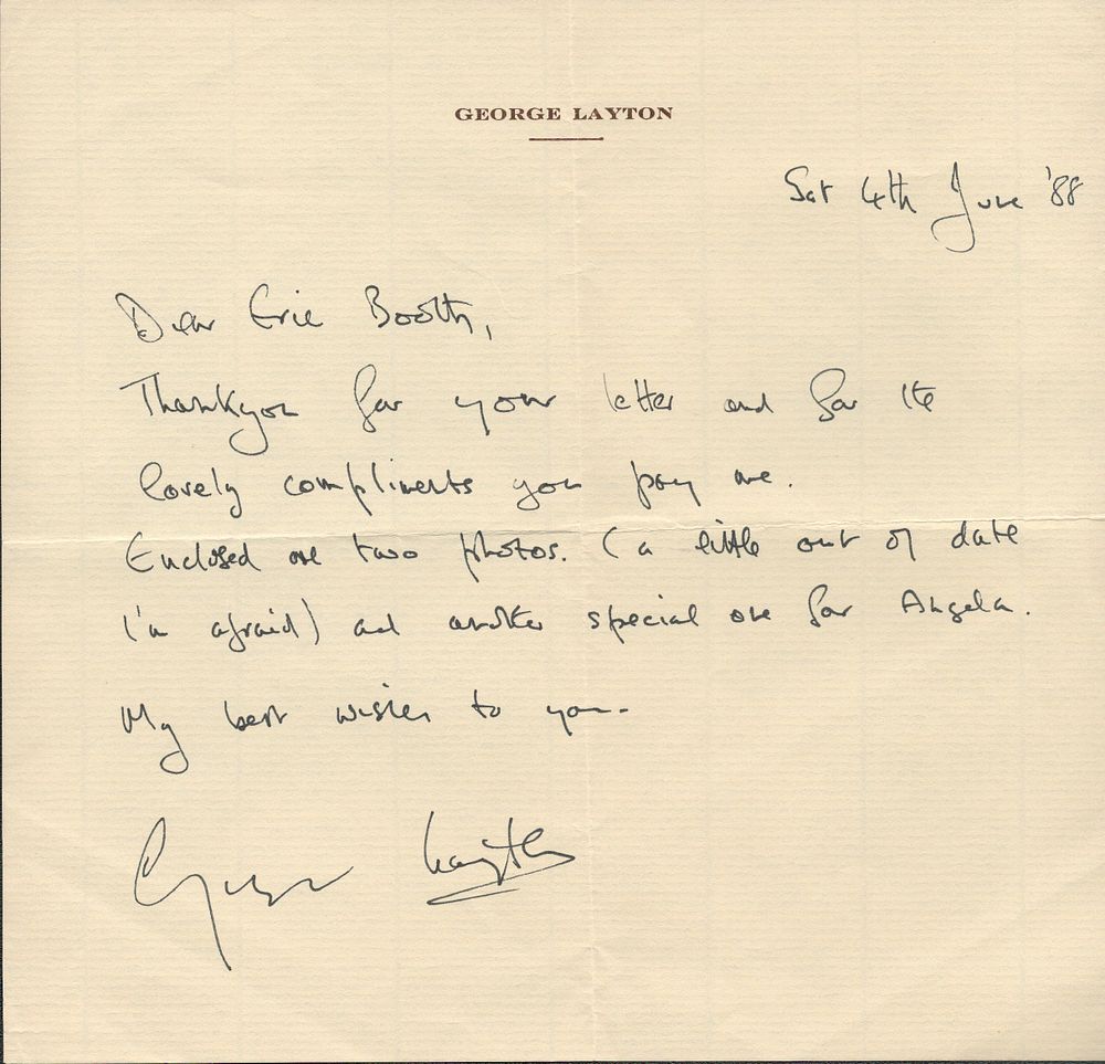 Lot 394: George Layton ALS dated 4/6/88. Good condition. All...