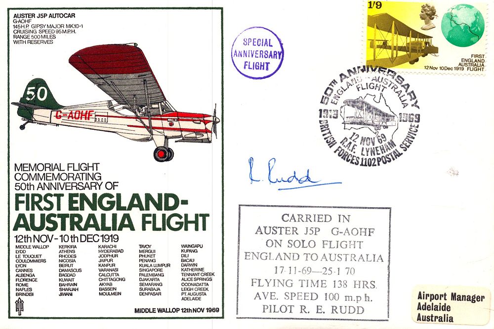 Lot 436: Pilot R E Rudd signed memorial flight commemorating...