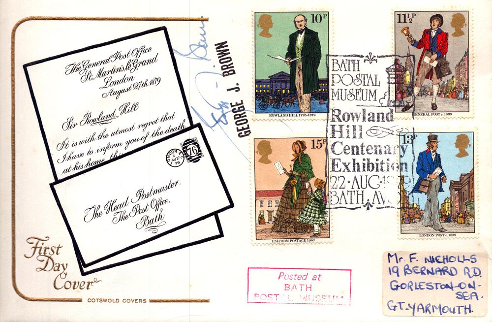 Lot 459: George J Brown signed Bath postal museum FDC....