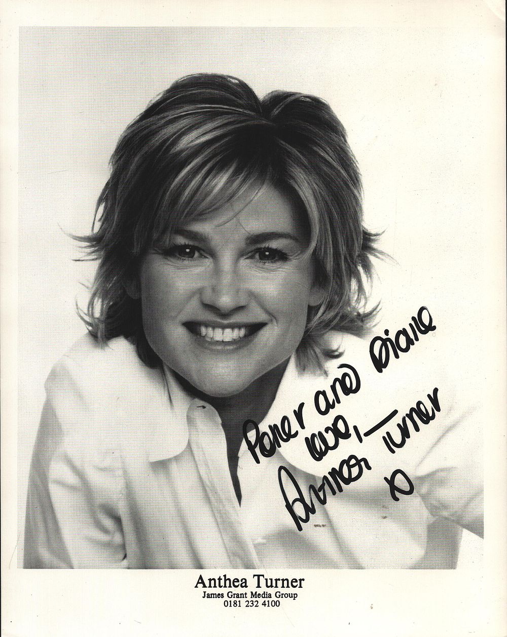 Lot 481: Anthea Turner signed 10x8inch black and white photo....