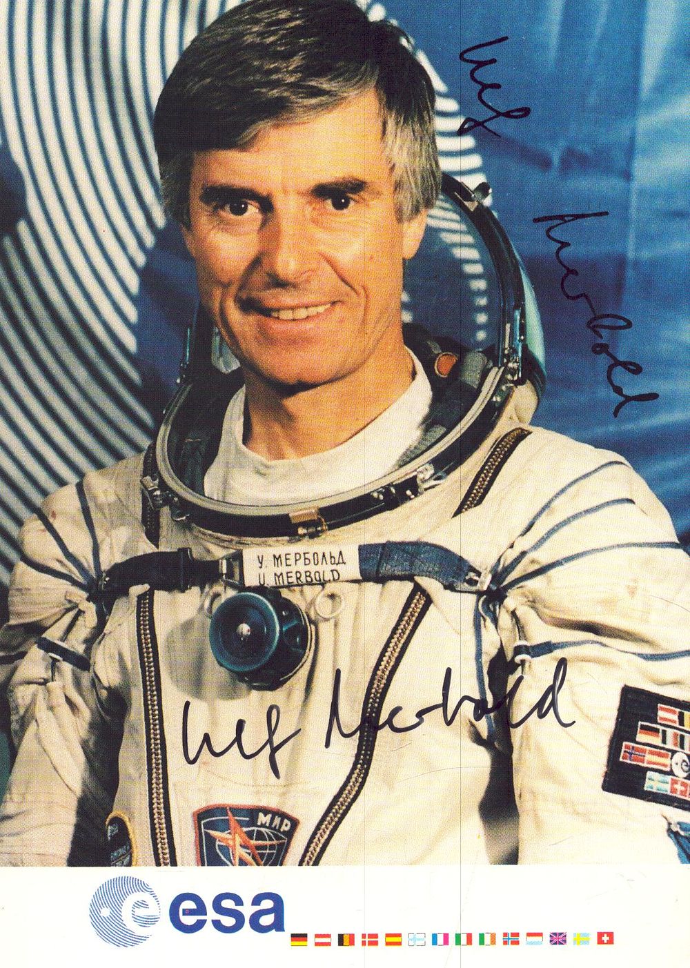 Lot 155: Astronaut Ulf Merbold signed ESA 6x4inch colour promo...