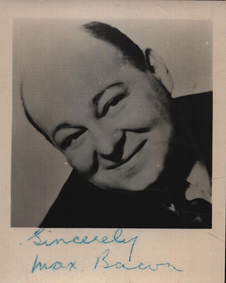 Lot 181: Max Bacon signed 3.5x2.5 inch black & white...