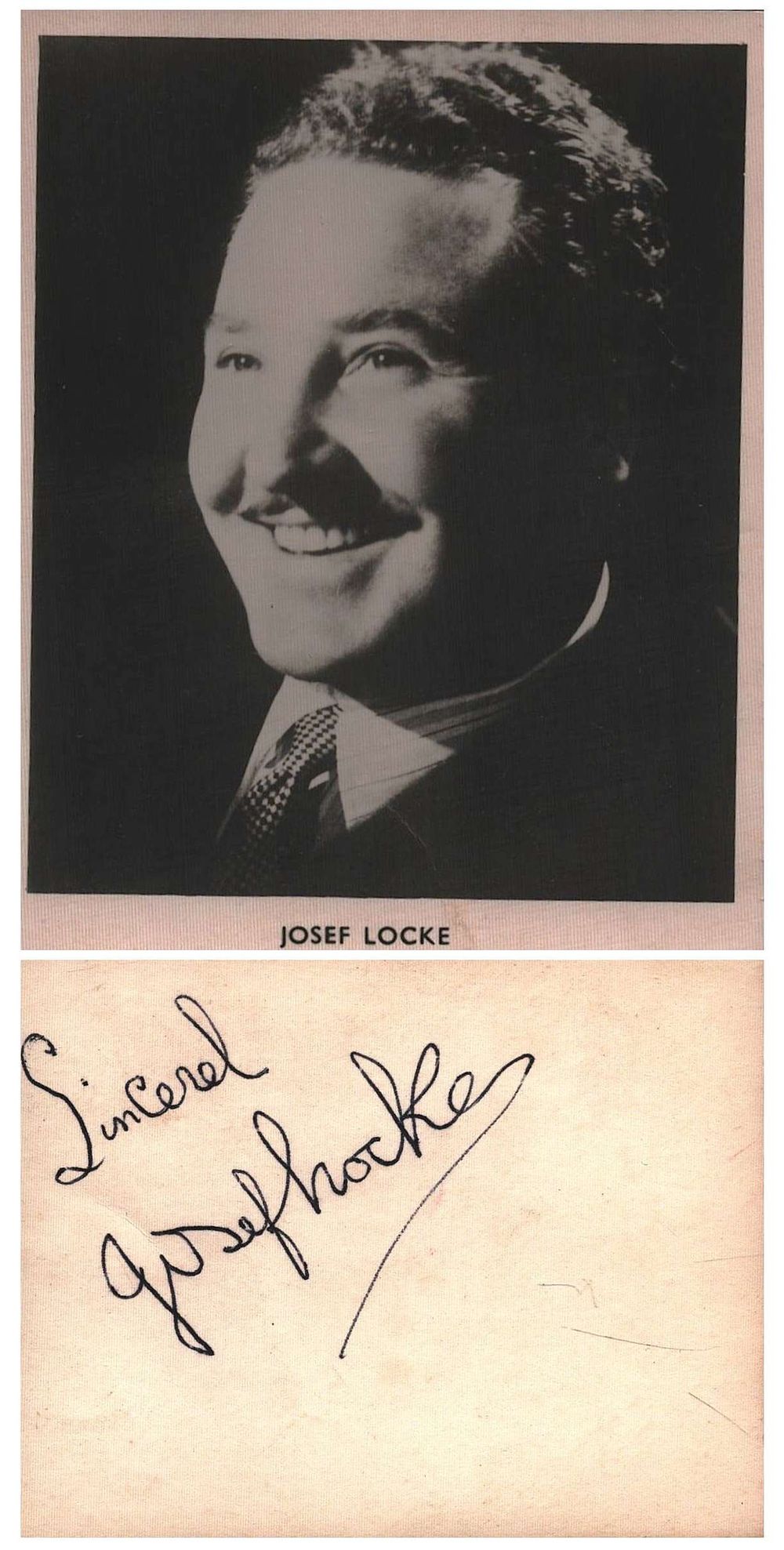 Lot 187: Josef Locke signed on reverse black & photo...