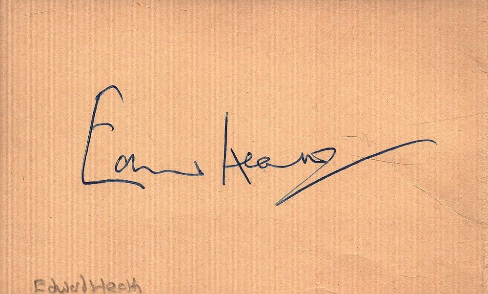 Lot 195: Edward Heath signed album page 5x3 inch. Was...