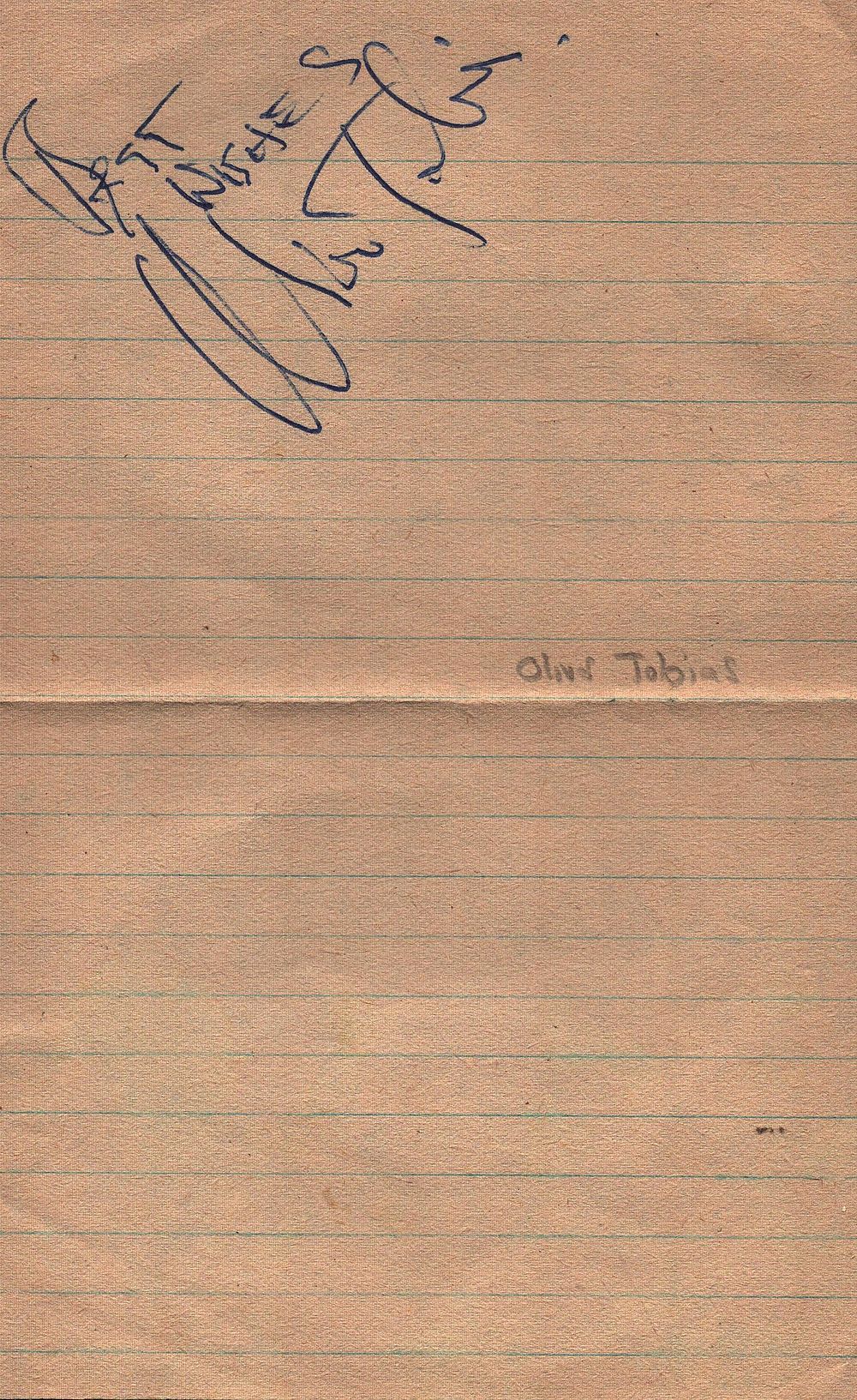 Lot 196: Oliver Tobias signed lined paper 8x5 inch. British...