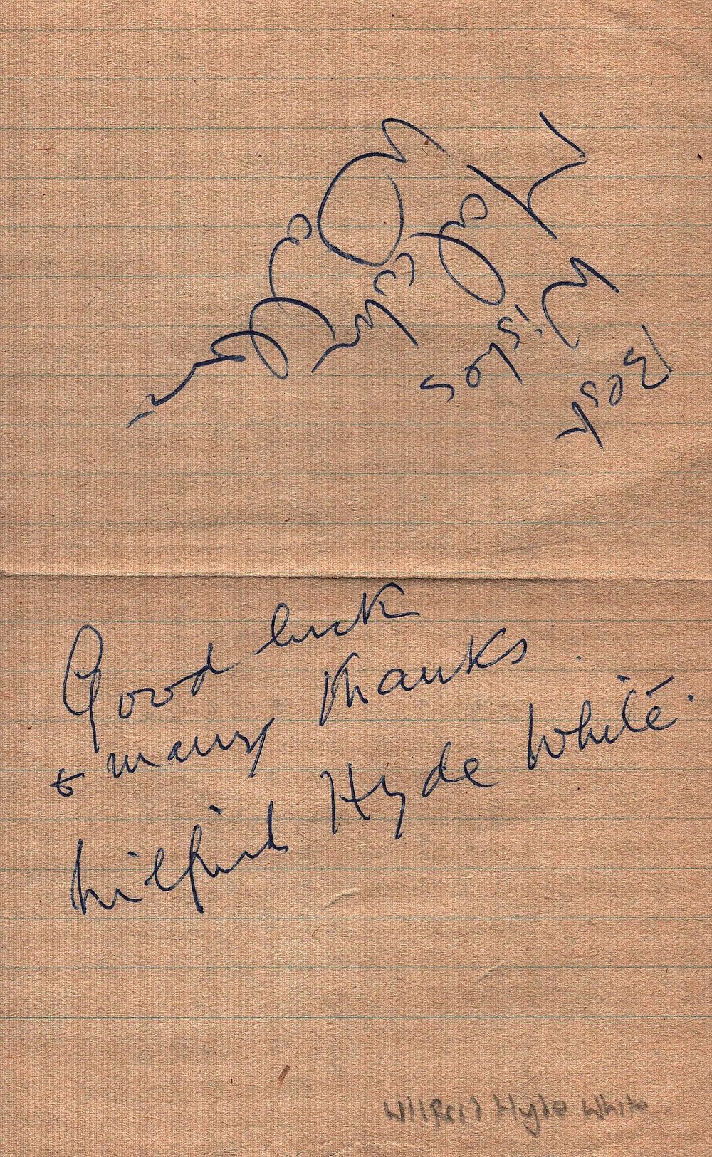 Lot 199: Wilfrid Hyde-White signed lined paper plus 1 other....