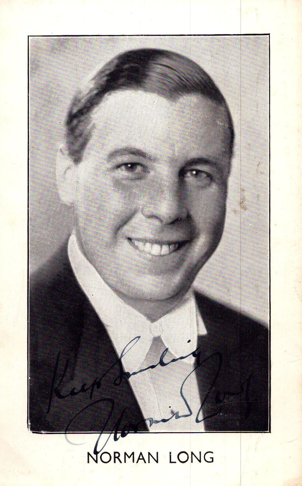 Lot 237: Norman Long signed 6x4inch black and white photo....