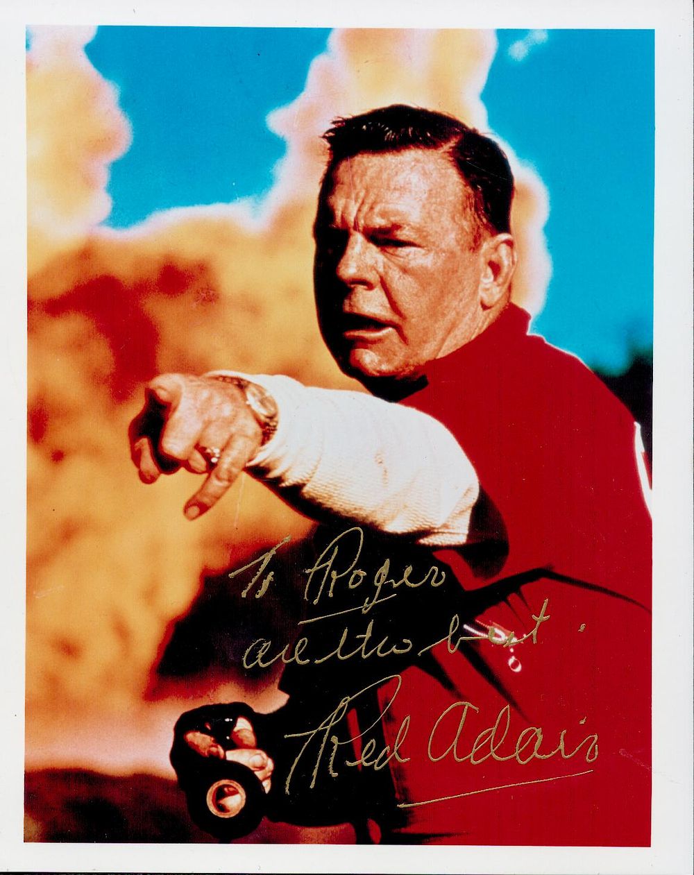 Lot 291: Red Adair signed colour photo 5x4 dedicated. Good...