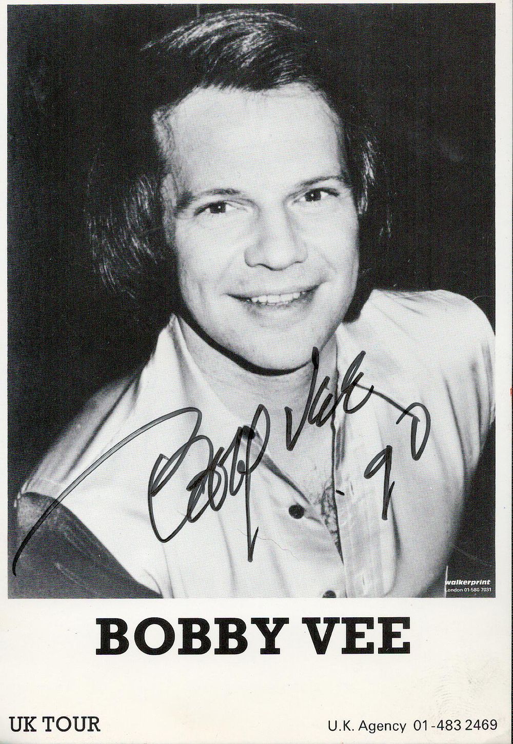 Lot 336: Bobby Vee signed black and white photo card...