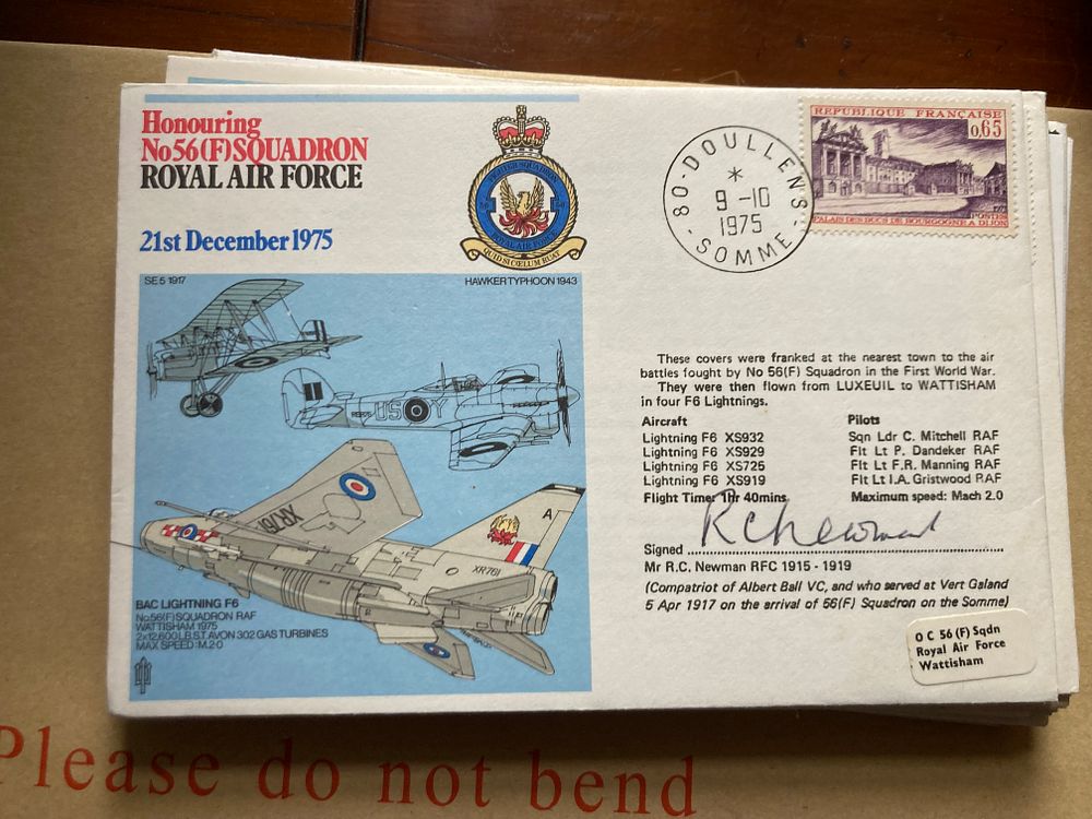 Lot 350: Great War R C Newman signed 56 sqn...