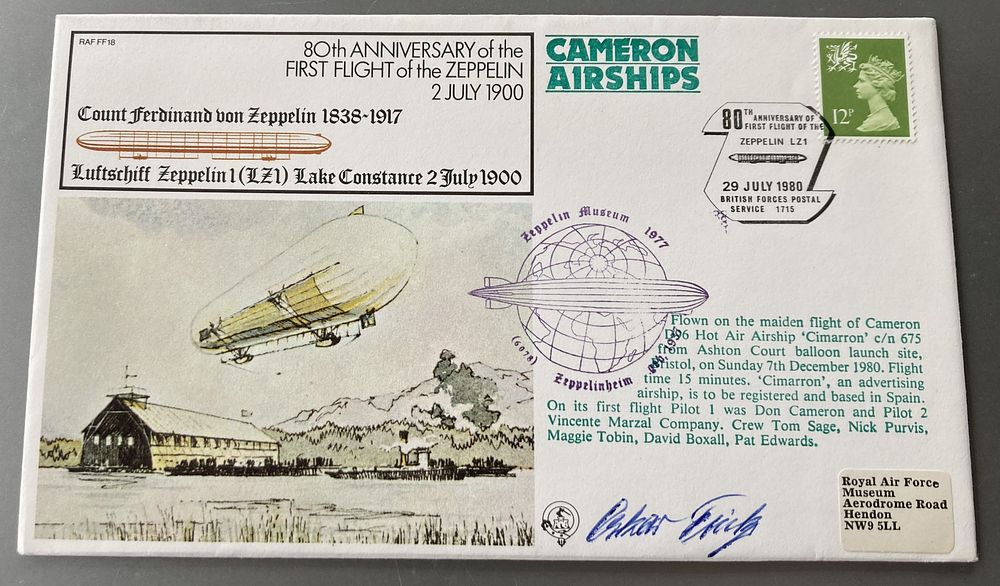 Lot 401: 1st Flight of the Zeppelin cover Signed Oskar...
