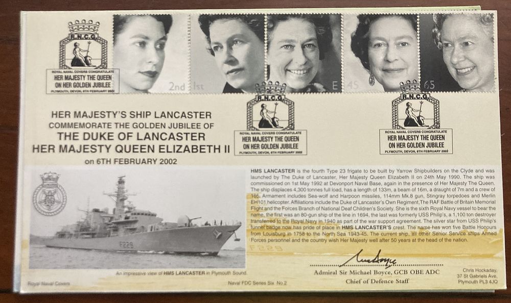 Lot 421: 2002 Golden Jubilee QE2 official Navy FDC signed...