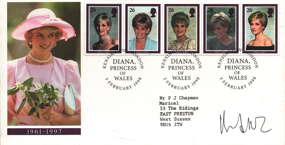 Lot 520: Michael Heseltine signed FDC (British politician). Diana Princess...