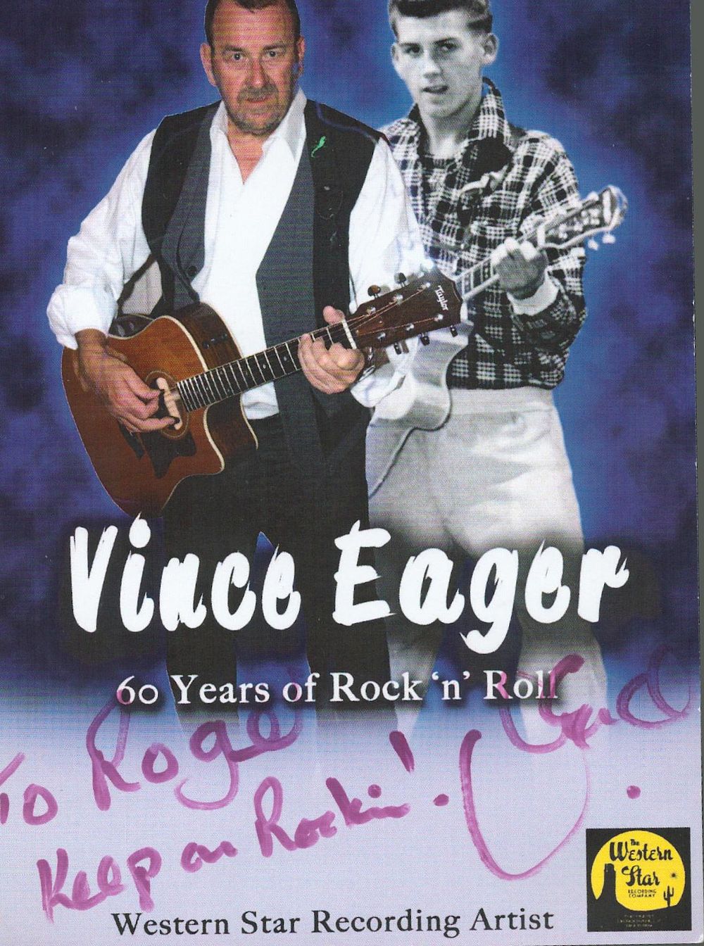 Lot 566: Vince Eager signed colour flyer 6x4 dedicated. Good...