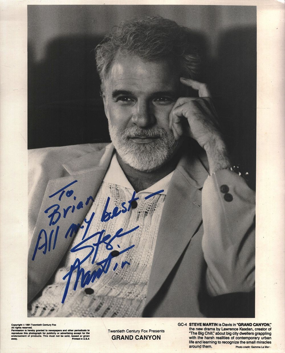 Lot 606: STEVE MARTIN Actor signed ‘Grand Canyon’ . Good...