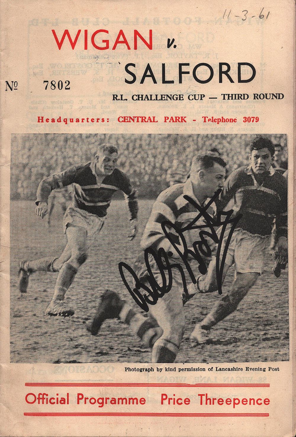 Lot 650: BILLY BOSTON Rugby League Legend signed 1961 Wigan...