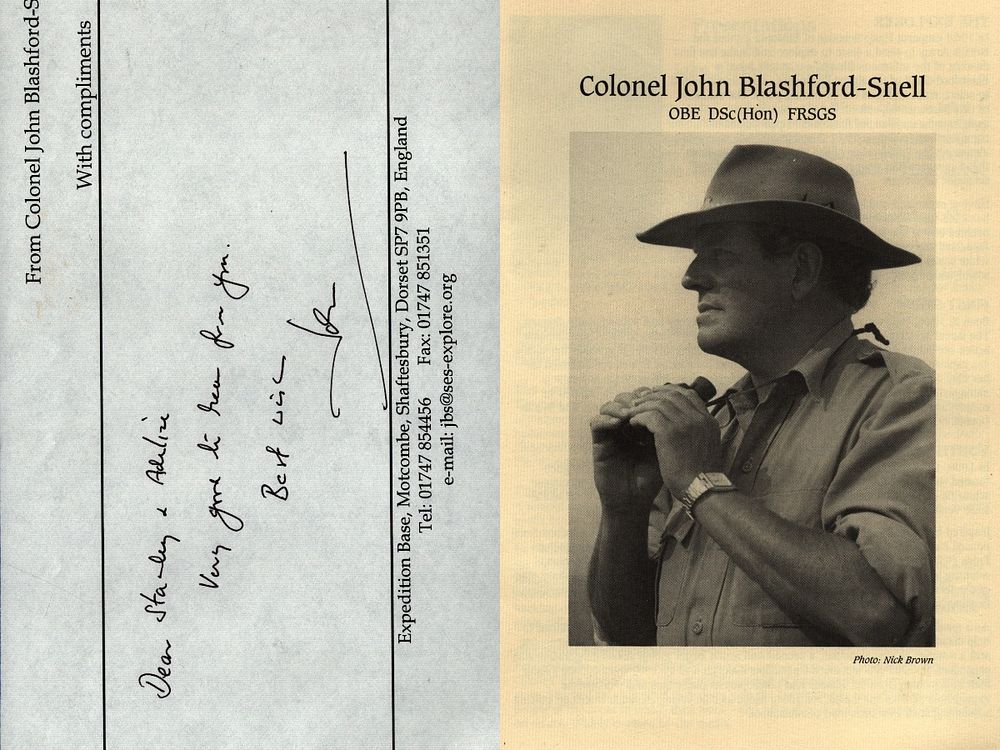 Lot 213: Colonel John Blashford-Snell signed with compliments note and...
