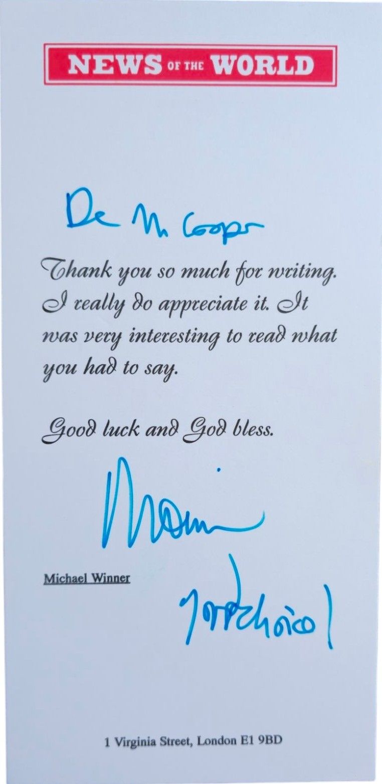 Lot 243: Michael Winner signed thank you note on News...