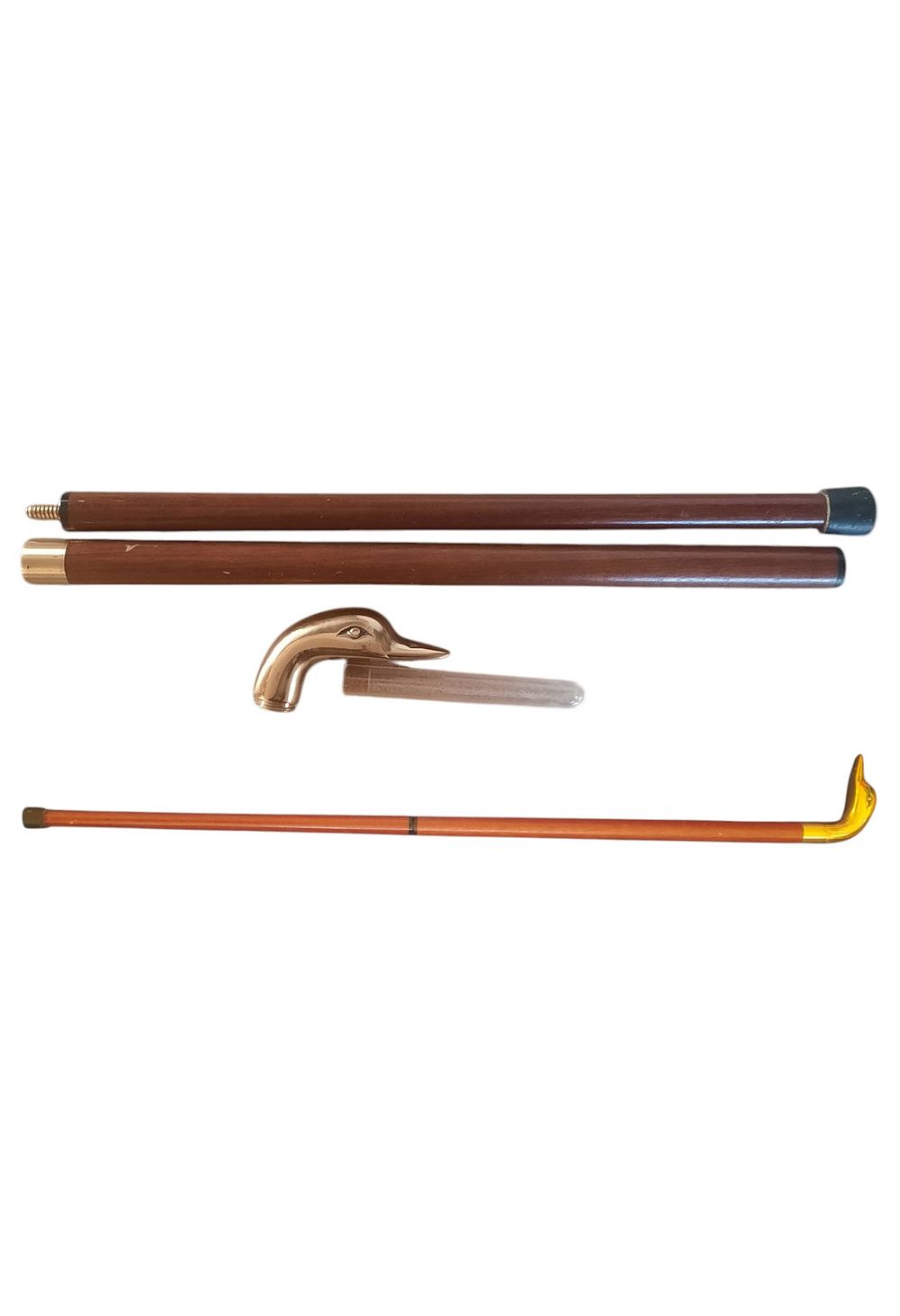 Lot 271: Wooden Walking Stick/Cane with metal bronze coloured duck...