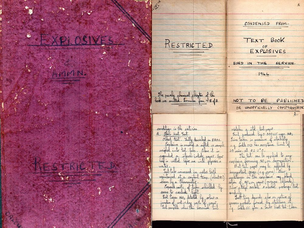 Lot 472: WWII handwritten hardback book notes on British Army...