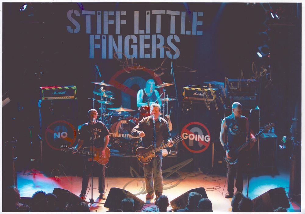 Lot 532: Stiff Little Fingers (rock band) signed 12x8inch colour...