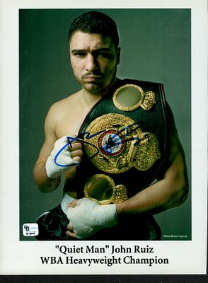 John Ruiz signed "Quiet Man" WBA Heavyweight Champion 10x8inch colour photo. Good condition. 