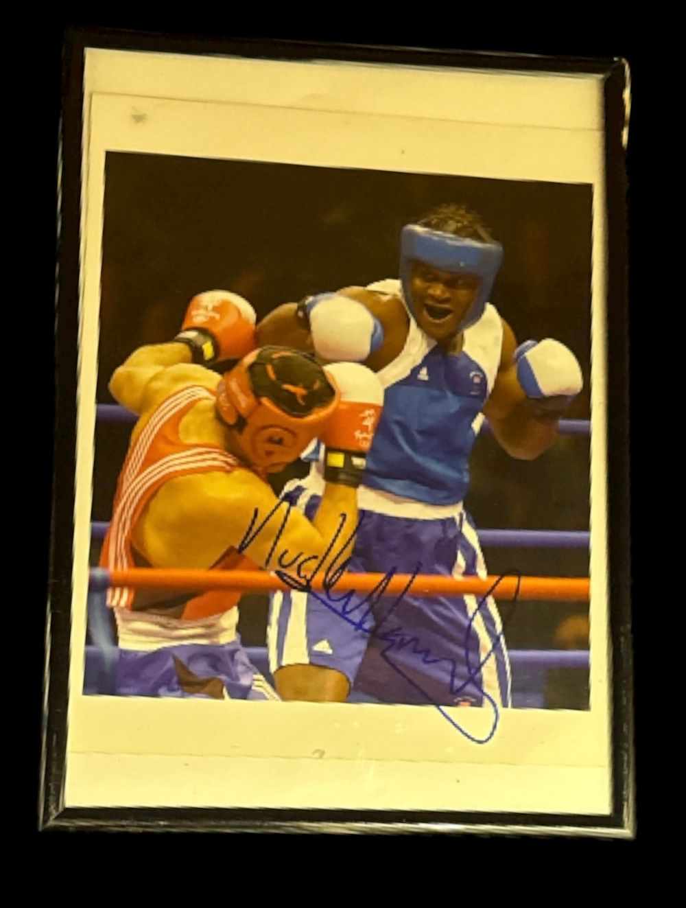 Lot 158: Audley Harrison signed 12x8 inch overall framed colour...