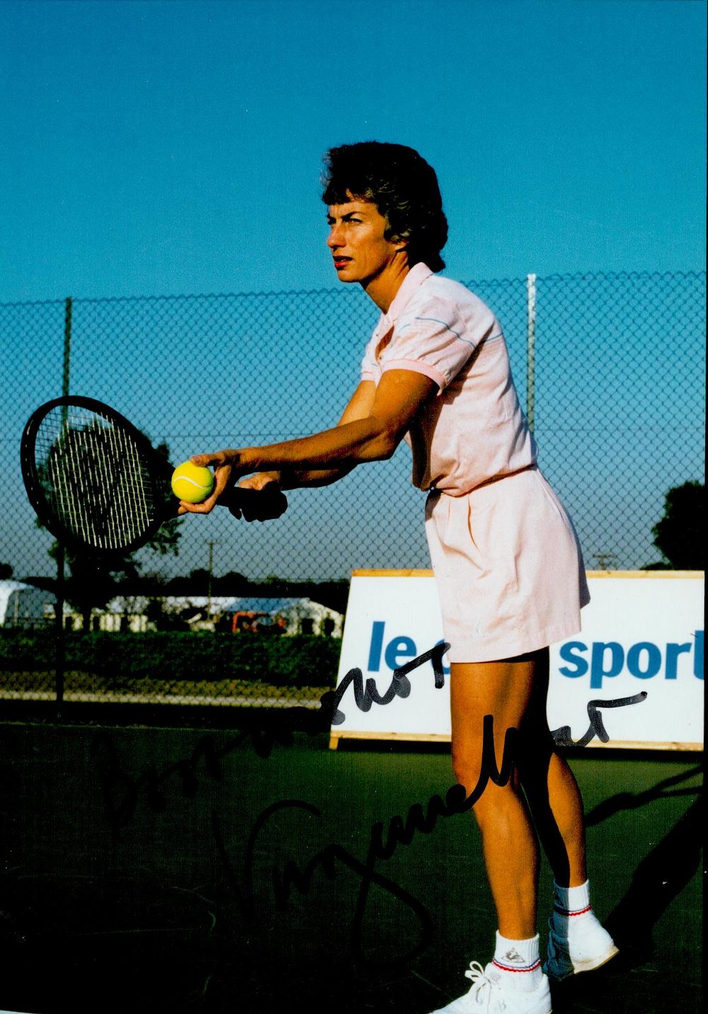 Lot 160: Virginia Wade signed 7x5inch colour photo. Good condition....