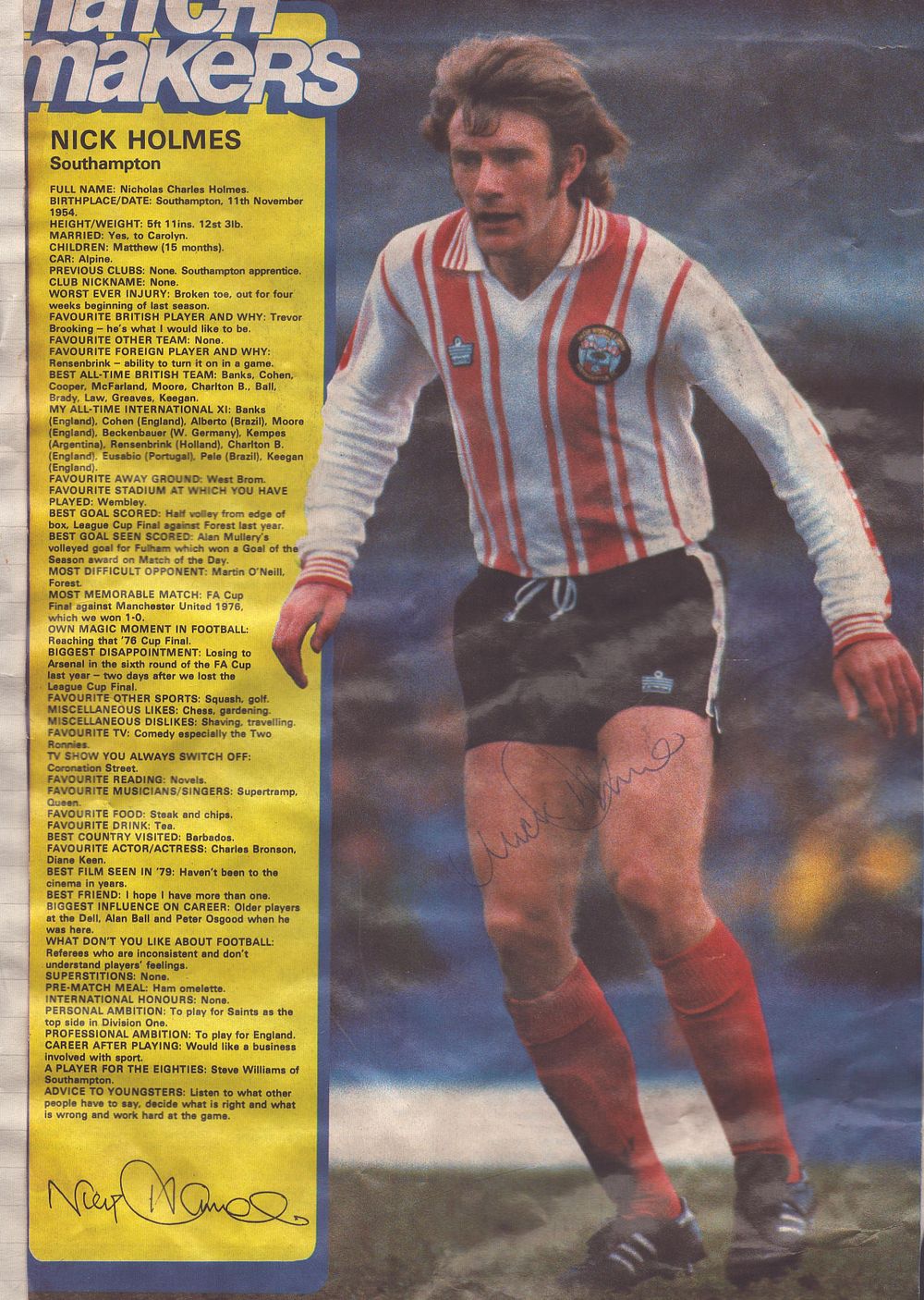 Lot 183: Nick Holmes Southampton signed magazine colour photo on...