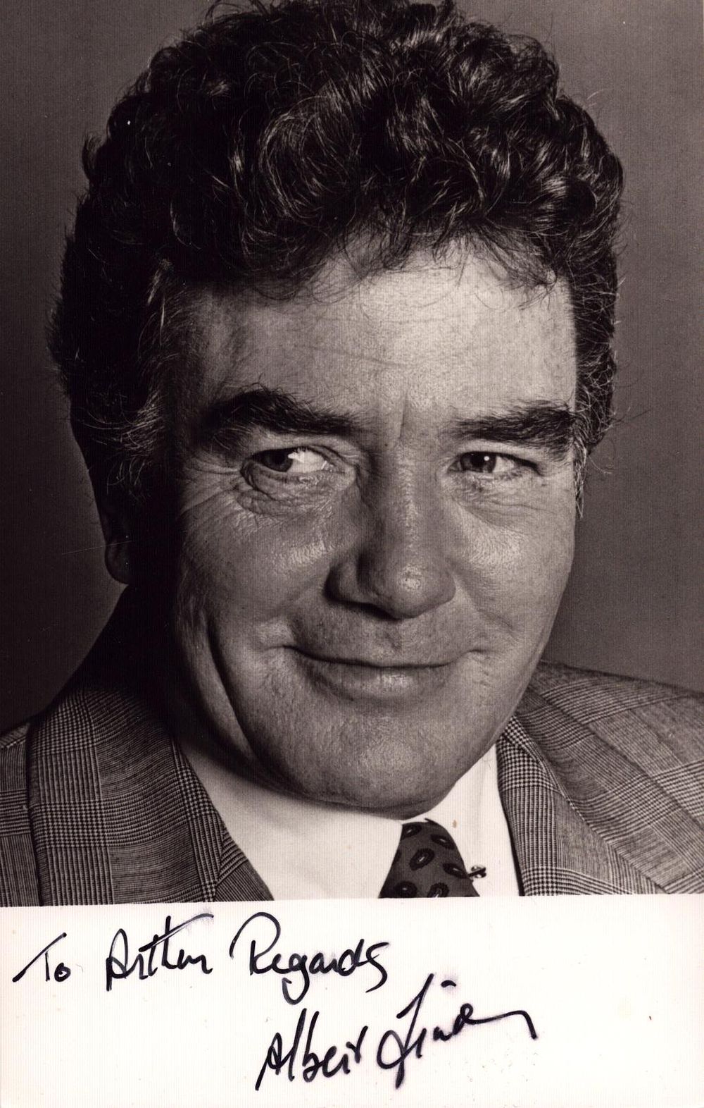 Lot 227: Albert Finney signed 5.5x3.5 inch black and white...
