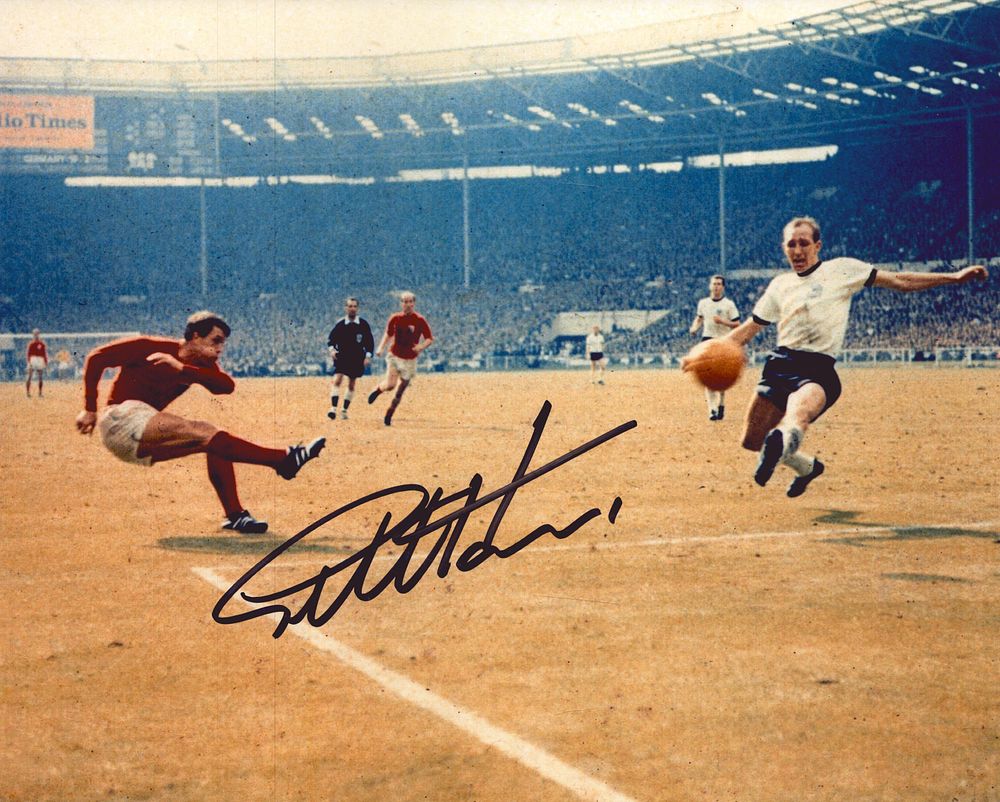 Lot 299: Football. Geoff Hurst Signed 10x8 colour photo. Photo...