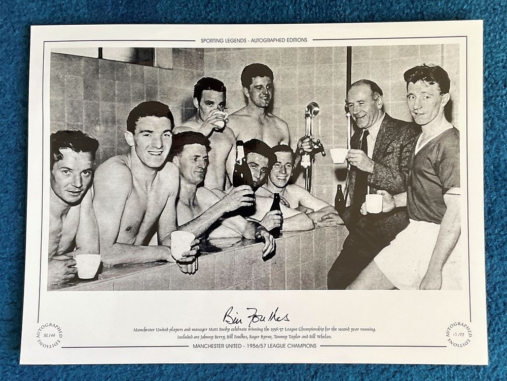 Lot 309: Bill Foulkes 16x12 signed black and white photo...