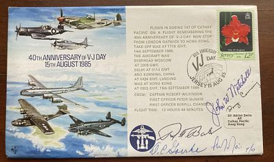 VJ Day cover Signed Rex Barber Credited shooting down Admiral Isokuru Yamamoto. 15 Aug 85 