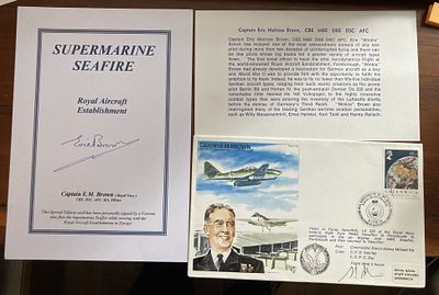 WW2 Capt Eric Winkle Brown DFC AFC signed Supermarine Seafire Biography Card and RAF test pilot 