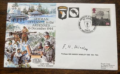 Sir Harry Hinsley Bletchley Park WW2 signed rare Army Communications RAF cover. Sir Francis 