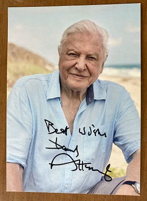 Sir David Attenborough signed lovely 6 x 4 inch colour photo, beach scene background.