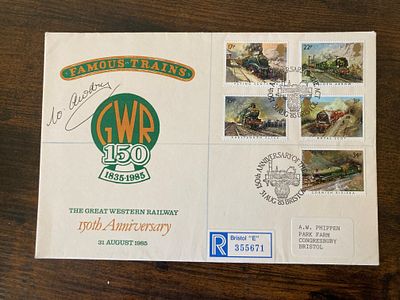 Rev W Awdrey Thomas the Tank Engine author signed rare 1985 FDC 150 years of Great Western Railway